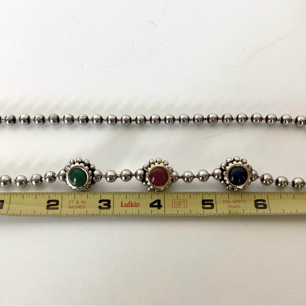 Gripoix Style Silver Tone Bead Ball Chain Multicolor 3 Ball Pendant 18" Necklace - Picture 13 of 16